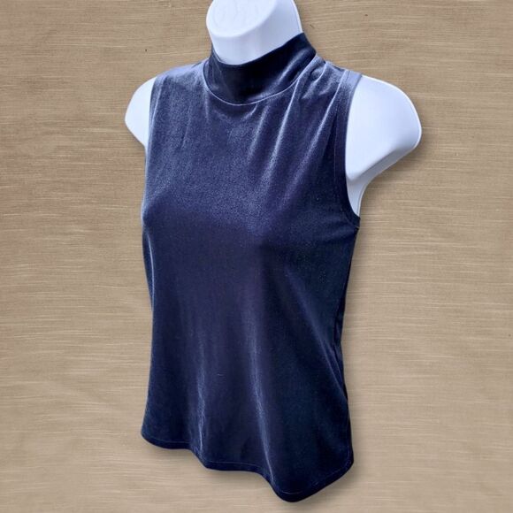 J.Crew Blue Velvet Mock Neck Tank Top Sleeveless Shell Shirt Top Womens Small - Picture 3 of 10